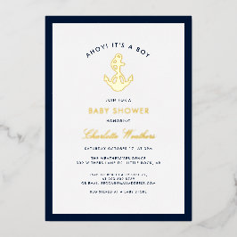 Nautic Navy Blue Anchor Boy Baby Dusche Gold Folieneinladung