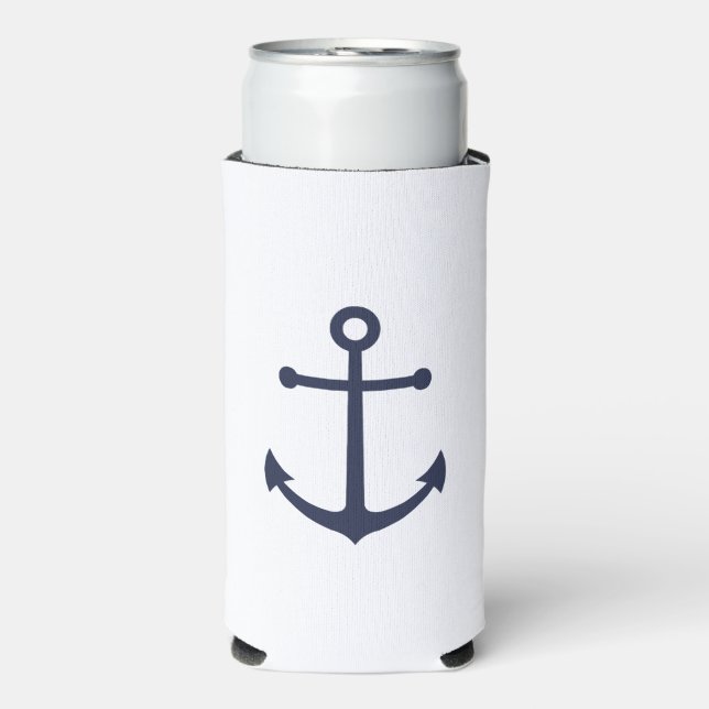 Nautic Navy Blue Anchor Can Cooler Selters Dosenkühler (Seltzer Vorderseite)