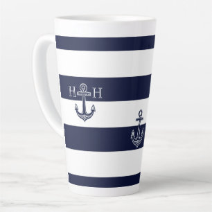 Nautic Navy Blue Anchor Coastal Monogram Coffee  Milchtasse