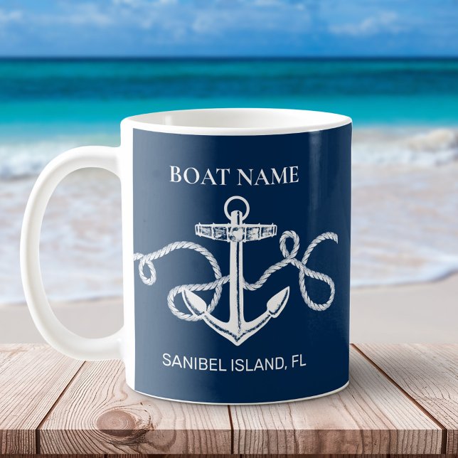 Nautic Navy Blue Anchor Custom Boat Name Kaffeetasse (Von Creator hochgeladen)