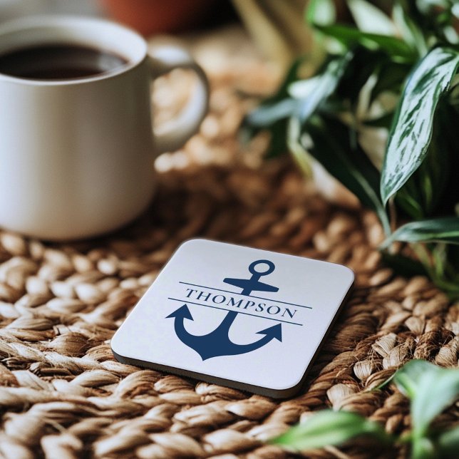 Nautic Navy Blue Anchor Custom Monogram Name Getränkeuntersetzer (Von Creator hochgeladen)