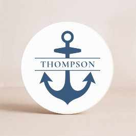 Nautic Navy Blue Anchor Custom Monogram Name Getränkeuntersetzer