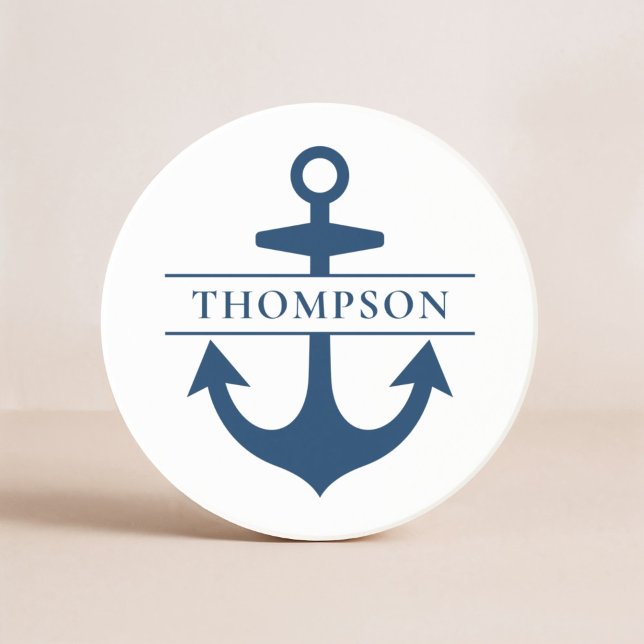 Nautic Navy Blue Anchor Custom Monogram Name Getränkeuntersetzer (Von Creator hochgeladen)