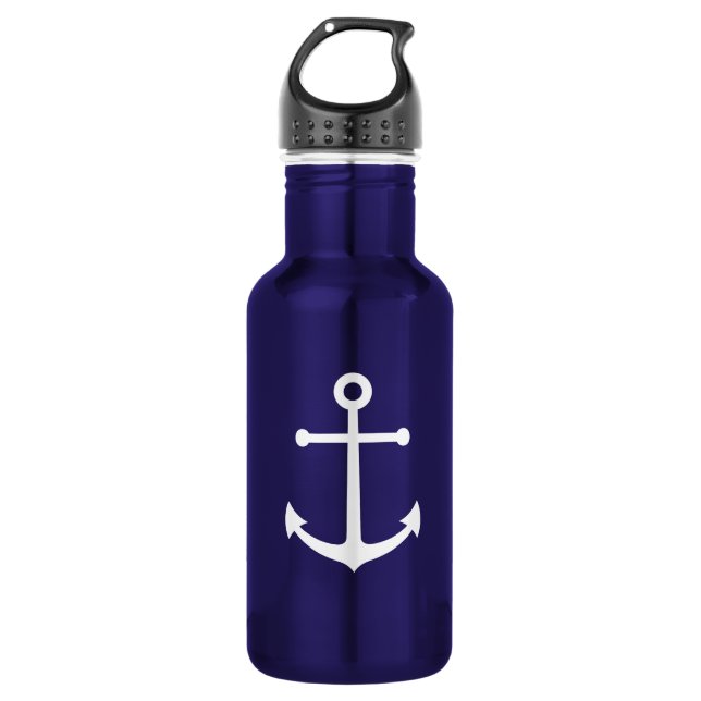 Nautic Navy Blue Anchor Edelstahlflasche (Vorderseite)