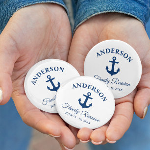 Nautic Navy Blue Anchor Family Wiedersehen Button