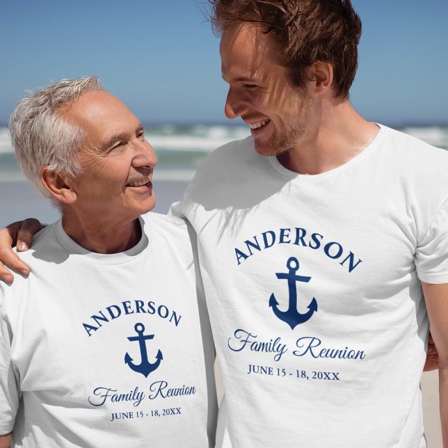 Nautic Navy Blue Anchor Family Wiedersehen T-Shirt (Customize to change text size. Choose from a variety of shirt colors and styles.)