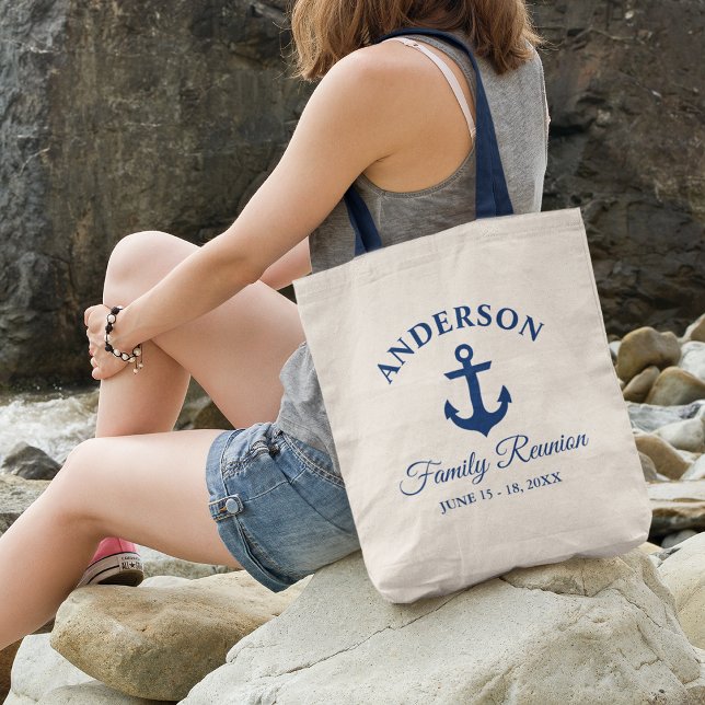 Nautic Navy Blue Anchor Family Wiedersehen Tragetasche (Customize to change text size or text style.)