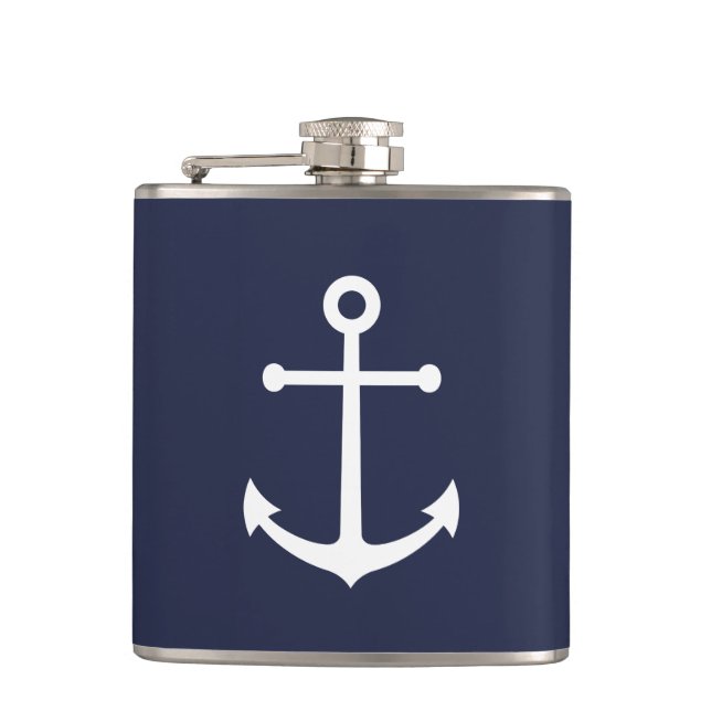 Nautic Navy Blue Anchor Flachmann (Vorderseite)