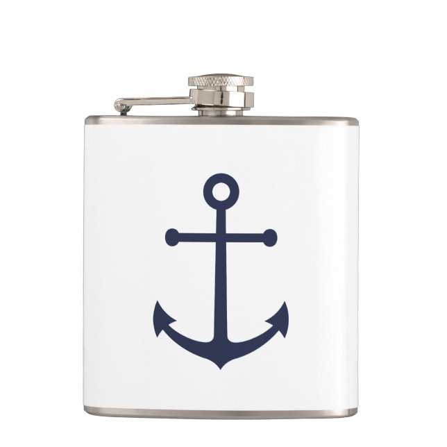 Nautic Navy Blue Anchor Flachmann (Vorderseite)