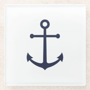 Nautic Navy Blue Anchor Glasuntersetzer