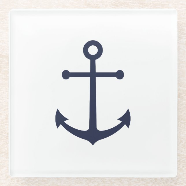 Nautic Navy Blue Anchor Glasuntersetzer (Vorderseite)