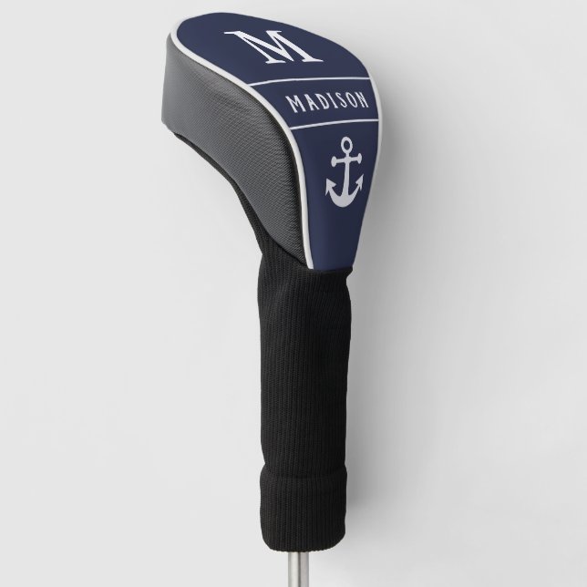Nautic Navy Blue Anchor Golf Headcover (angewinkelt)