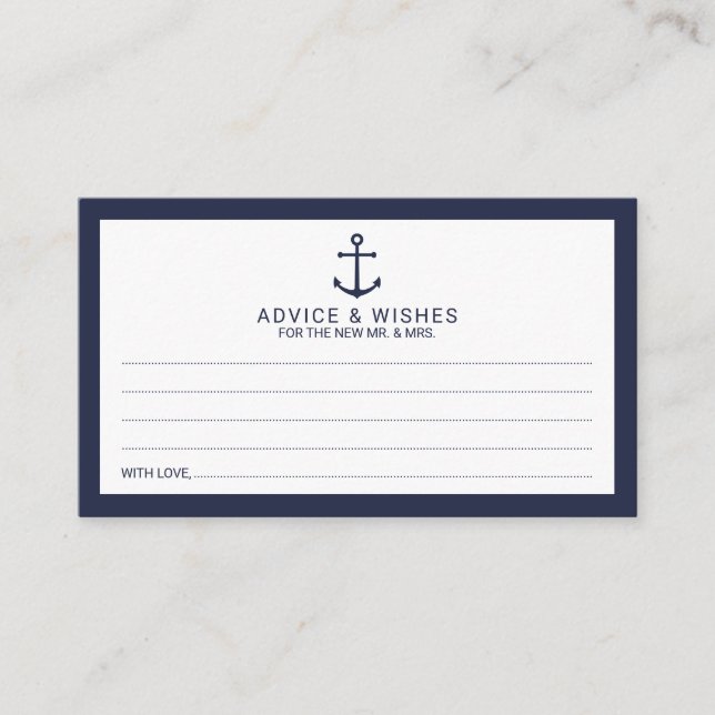 Nautic Navy Blue Anchor Hochzeitsratgeber und Wüns Hinweiskarte (Vorderseite)