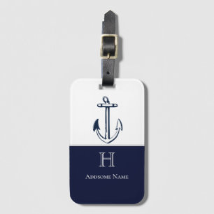Nautic Navy Blue Anchor Küste Mit Monogramm Gepäckanhänger