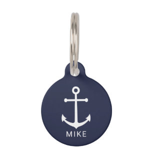 Nautic Navy Blue Anchor mit Individuelle Name Pet Haustiermarke
