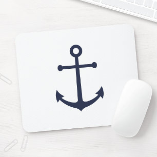 Nautic Navy Blue Anchor Mousepad