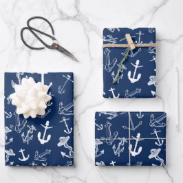 Nautic Navy Blue Anchor Muster Geschenkpapier Set