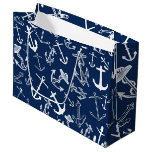 Nautic Navy Blue Anchor Muster Große Geschenktüte