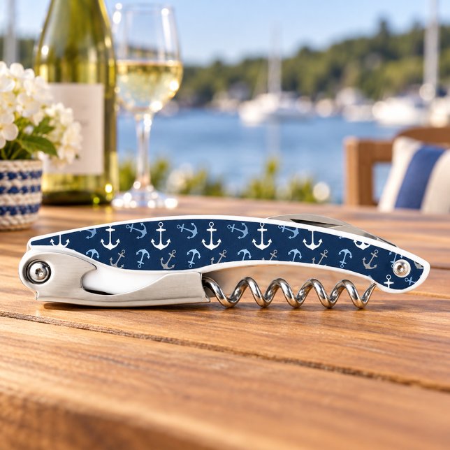 Nautic Navy Blue Anchor Muster Kellnermesser (Von Creator hochgeladen)