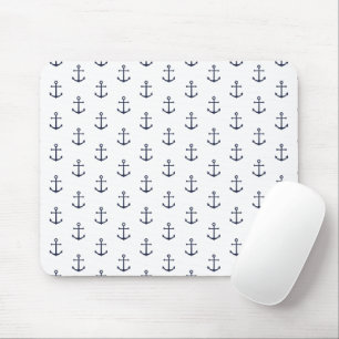Nautic Navy Blue Anchor Muster Mousepad