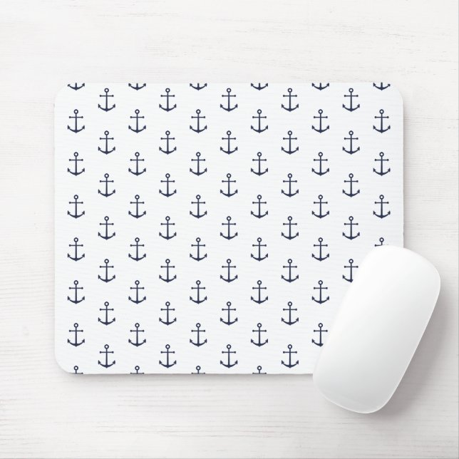 Nautic Navy Blue Anchor Muster Mousepad (Mit Mouse)