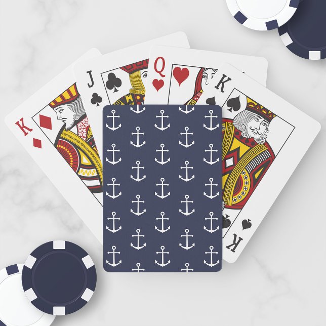 Nautic Navy Blue Anchor Muster Spielkarten (Von Creator hochgeladen)