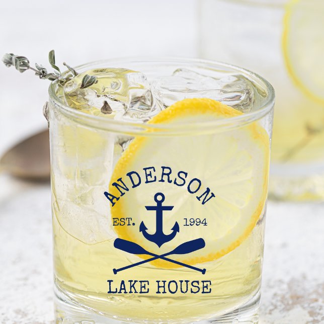 Nautic Navy Blue Anchor Oars Family Lake House Whiskyglas (Several styles to choose from.)