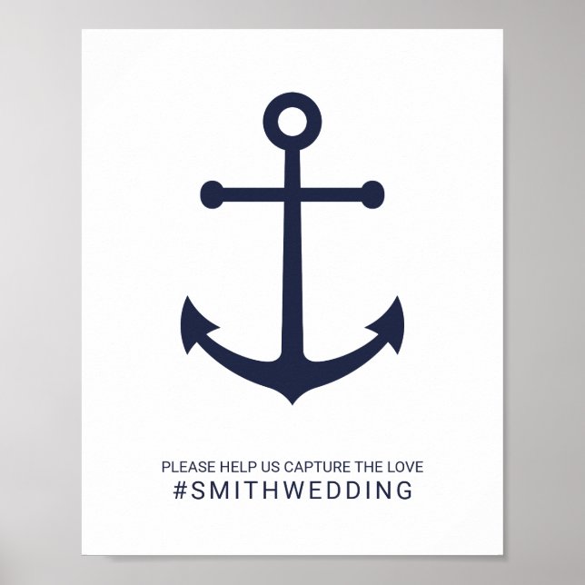 Nautic Navy Blue Anchor Oh Snap Wedding Sign Poster (Vorne)