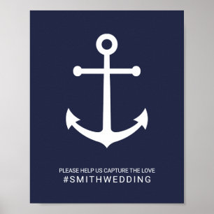 Nautic Navy Blue Anchor Oh Snap Wedding Sign Poster