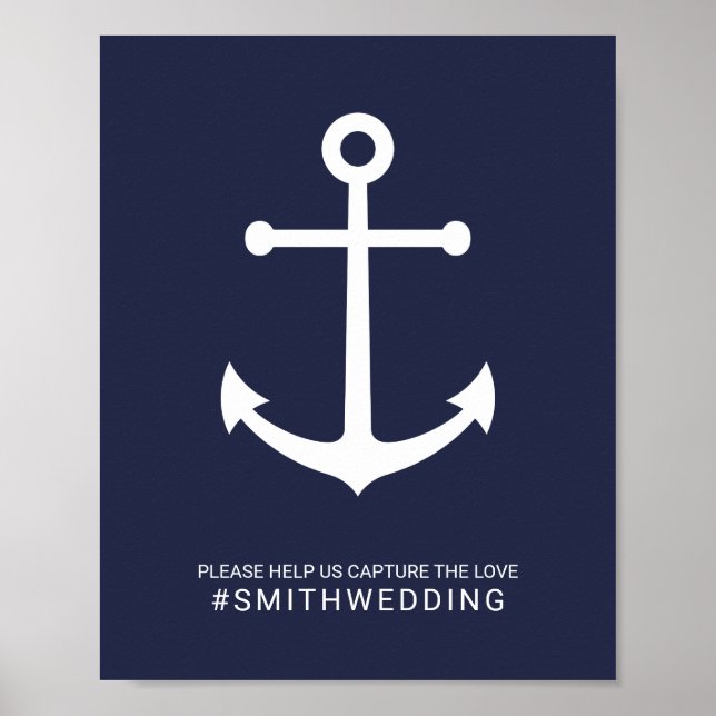 Nautic Navy Blue Anchor Oh Snap Wedding Sign Poster (Vorne)