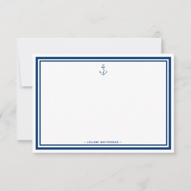 Nautic Navy Blue Anchor Personalisiert Mitteilungskarte (Vorderseite)