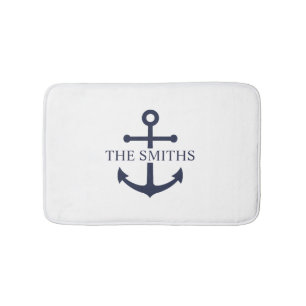 Nautic Navy Blue Anchor Personalisierter Familienn Badematte