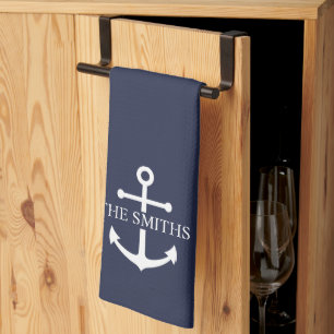 Nautic Navy Blue Anchor Personalisierter Familienn Geschirrtuch