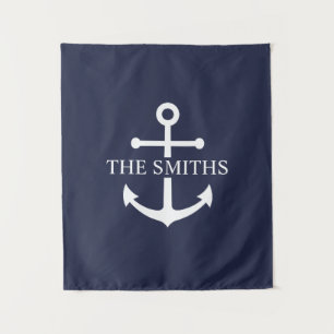 Nautic Navy Blue Anchor Personalisierter Familienn Wandteppich