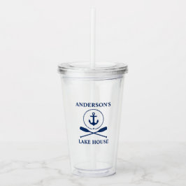 Nautic Navy Blue Anchor Rope Oars Lake House Acryltrinkbecher