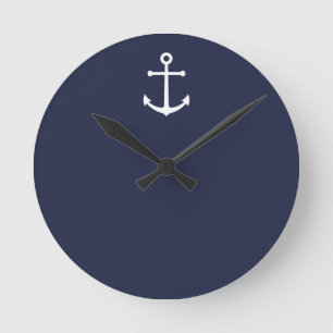 Nautic Navy Blue Anchor Runde Wanduhr