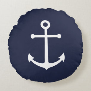 Nautic Navy Blue Anchor Rundes Kissen