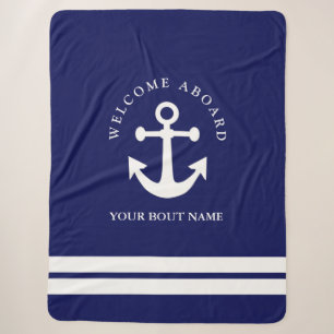 Nautic Navy Blue Anchor Sherpa Blanket Sherpadecke
