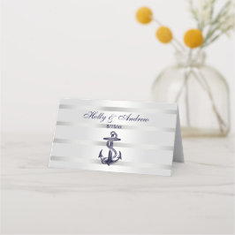 Nautic Navy Blue Anchor Silver White Platzkarte