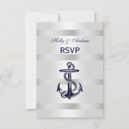 Nautic Navy Blue Anchor Silver White V UAWG RSVP Karte