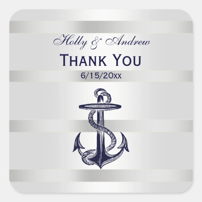 Nautic Navy Blue Anchor SQ Umschlag Aufkleber TY (Vorderseite)