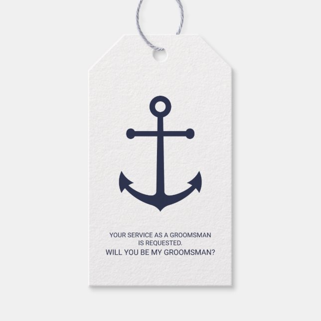 Nautic Navy Blue Anchor Trauzeugen Vorschlag Gesch Geschenkanhänger (Vorderseite)