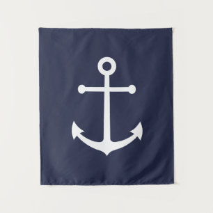 Nautic Navy Blue Anchor Wandteppich