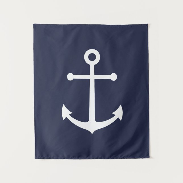 Nautic Navy Blue Anchor Wandteppich (Vorderseite)