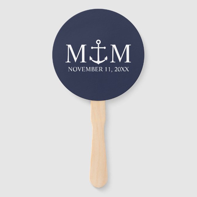 Nautic Navy Blue Anchor Wedding Hand Fan Fächer (Vorderseite)
