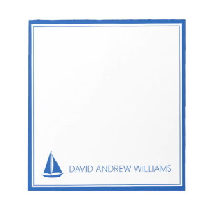 Nautic Navy Blue and White Sailboat Personalisiert Notizblock