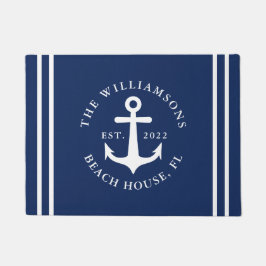 Nautic Navy Blue Beach House Familienname Anchor Fußmatte