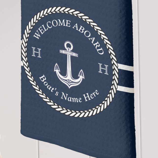 Nautic Navy Blue Boat Name Anchor Rope Geschirrtuch (Von Creator hochgeladen)