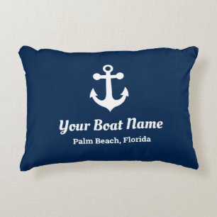 Nautic Navy Blue Custom Boat Name Lumbar Pillow Dekokissen