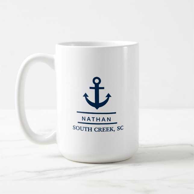 Nautic Navy Blue Custom Bootname Kaffeetasse (Links)